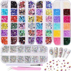 5 Boxes Colorful Nail Art Rhinestones Kit - Multicolor Nail Crystal Gems Nail